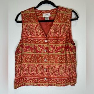 Vintage Talbots Red and Gold Paisley Button Up Vest. Size Medium.
